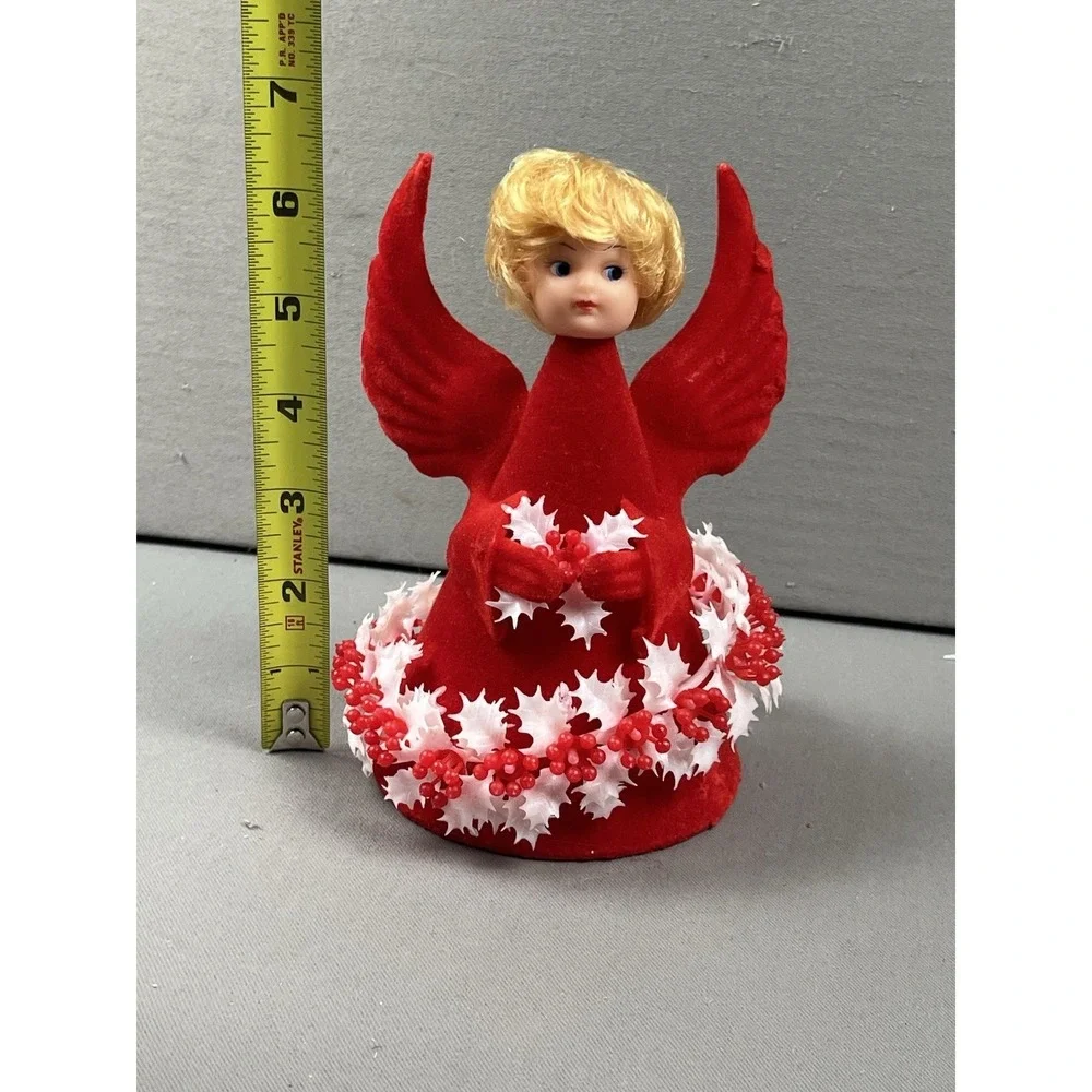 Vintage Commodore Christmas Angel Flocked‎ Red Decoration Holly Side Eye In Box
